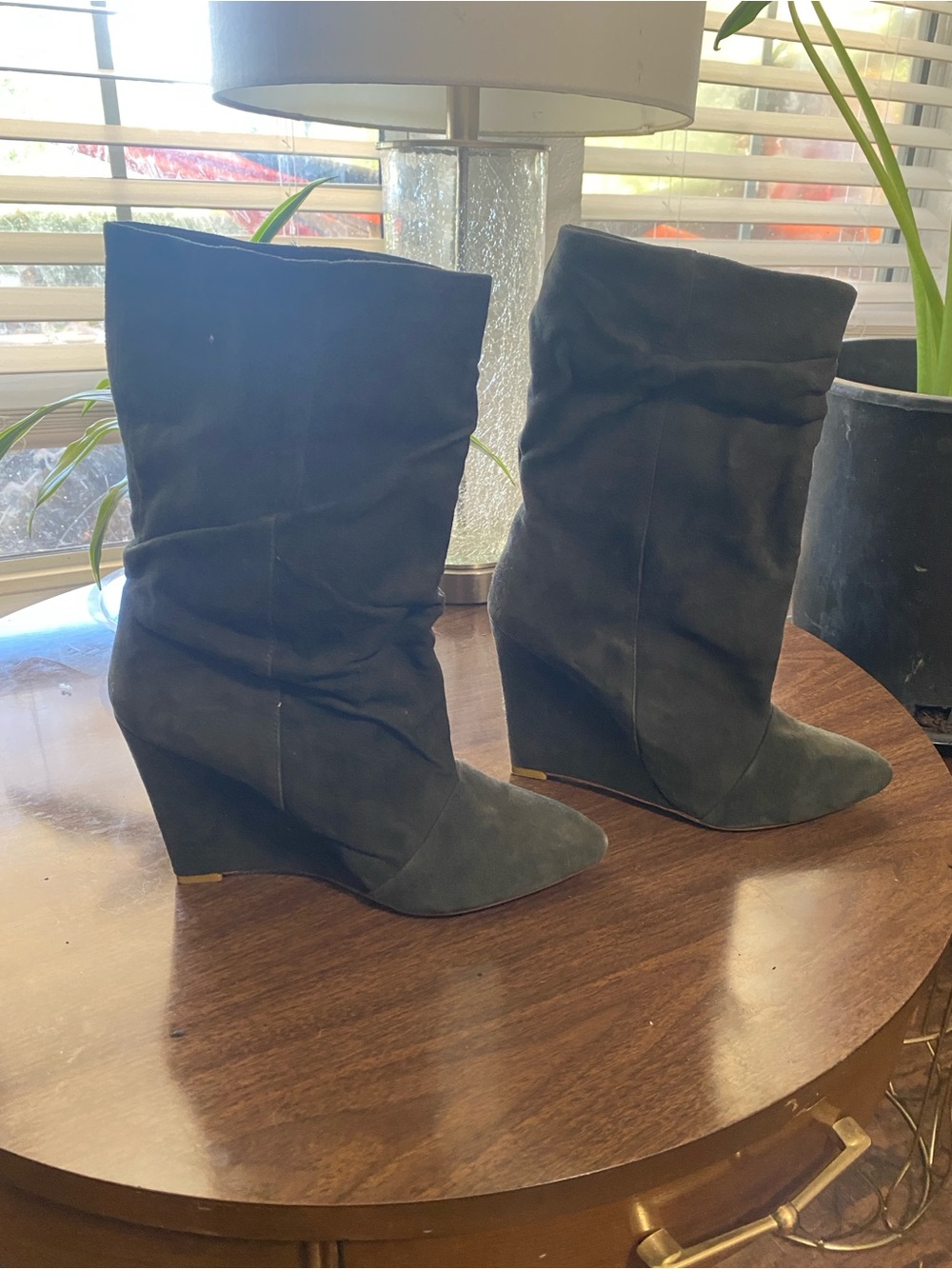 Plomo Dominique Gray Wedge Suede Mid-Calf Boots